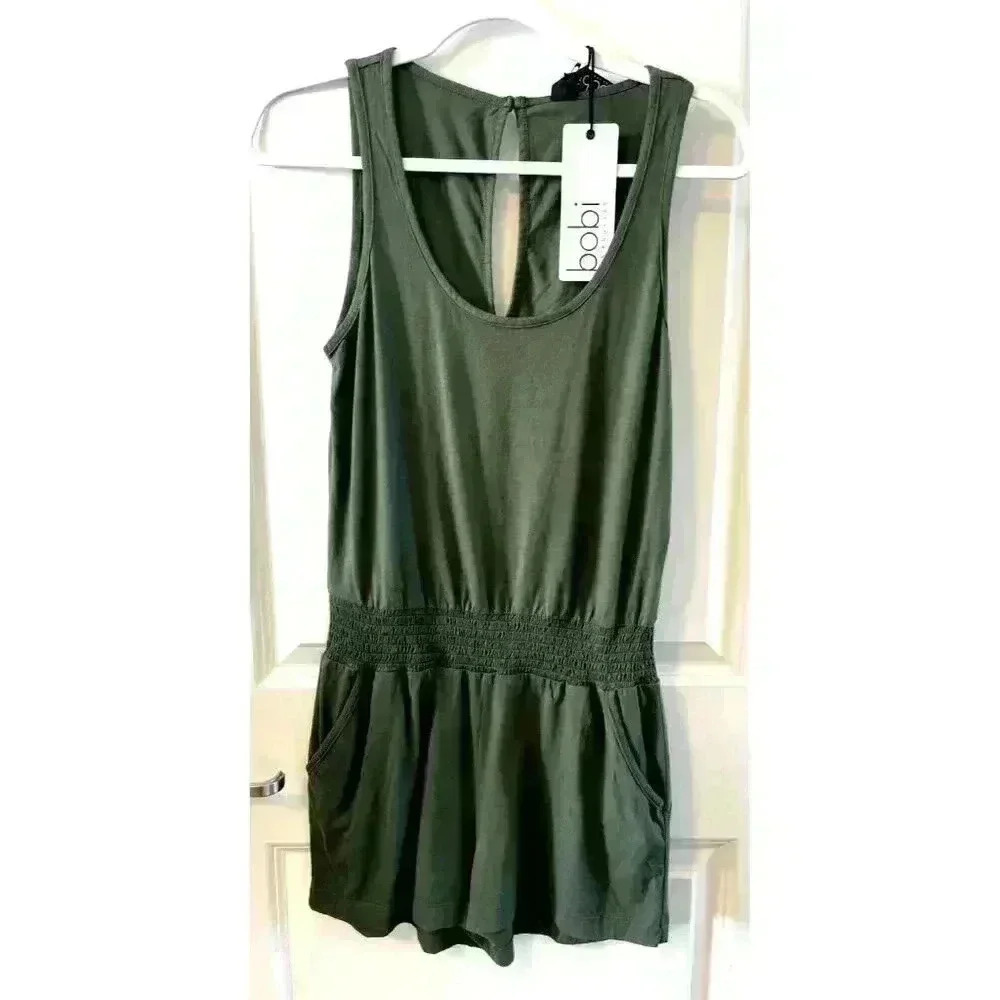 NWT Bobi Los Angeles keyhole smocked waist romper Color-Garden green Size S